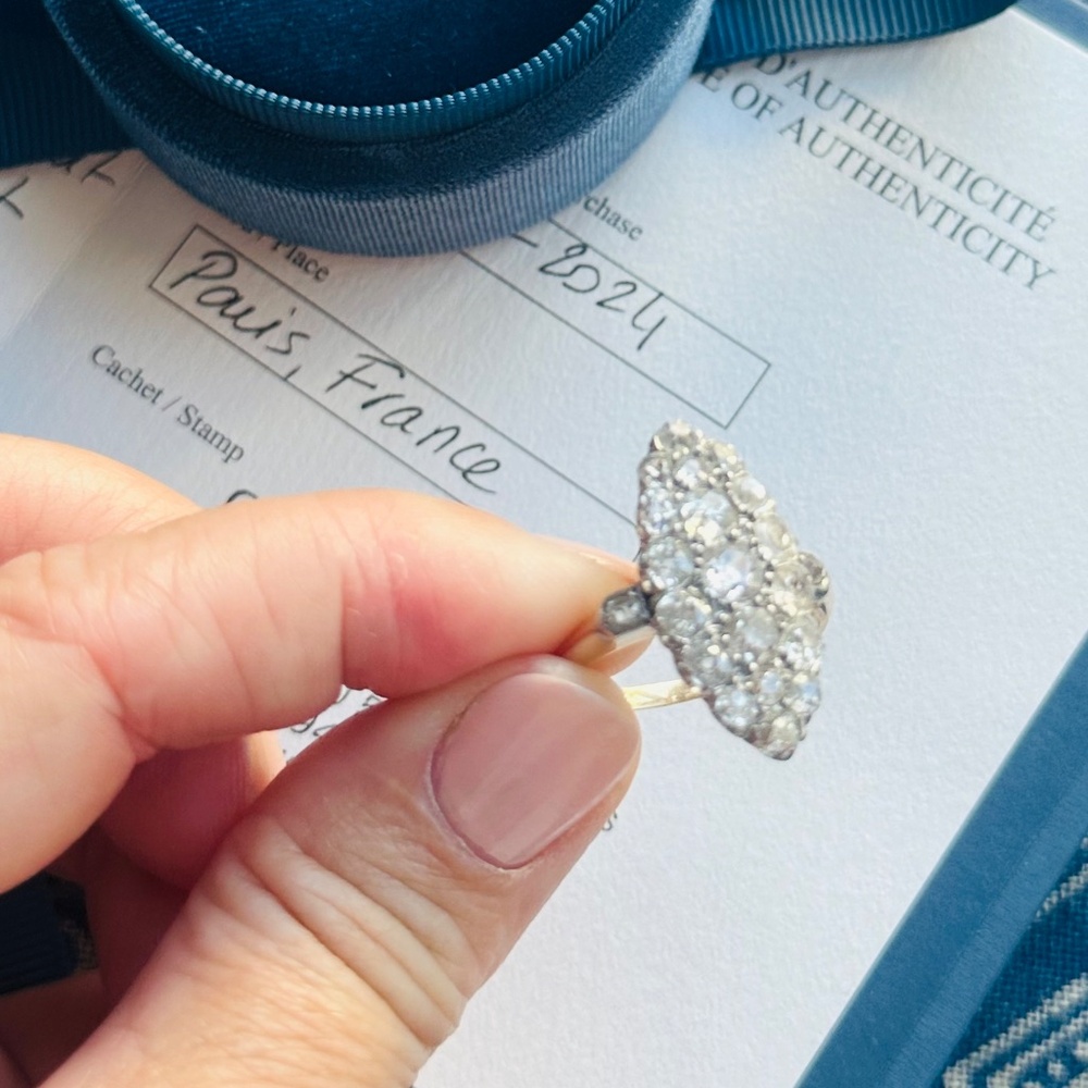 Late Victorian navette diamond ring! 18k rose gold. 3.75 cts! VS to SI clarity! - Picture 4 of 12